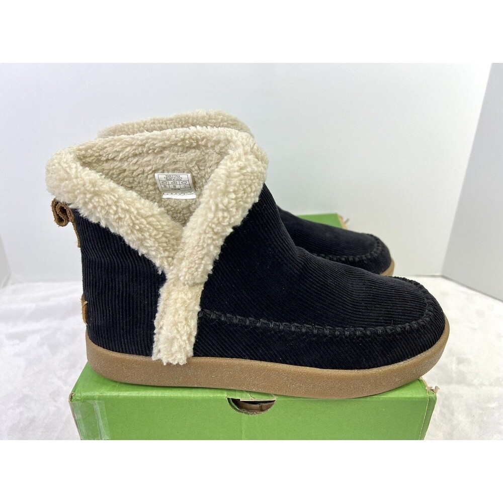 SANUK Nice Bootah Corduroy Boots Black Womens size 5 Faux Fur Lined Ankle Winter